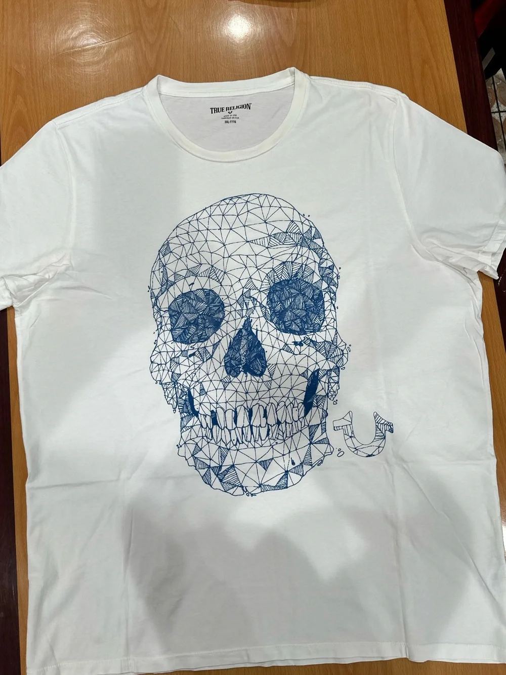 True religion Men's White Graphic Skull Tee - Blue Print cotton 3XL XXXL